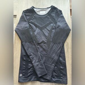 Athleta Black Burpee Double Lined Laser Cut Long Sleeve Athletic Top Size XS